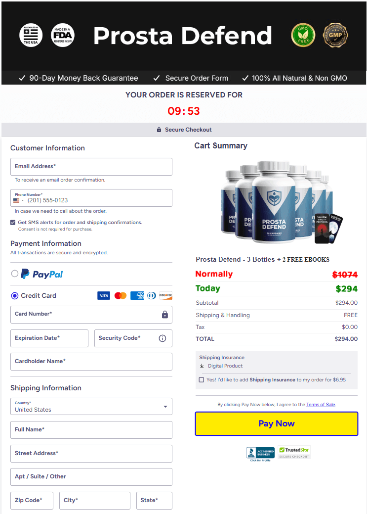 Prosta Defend Checkout page
